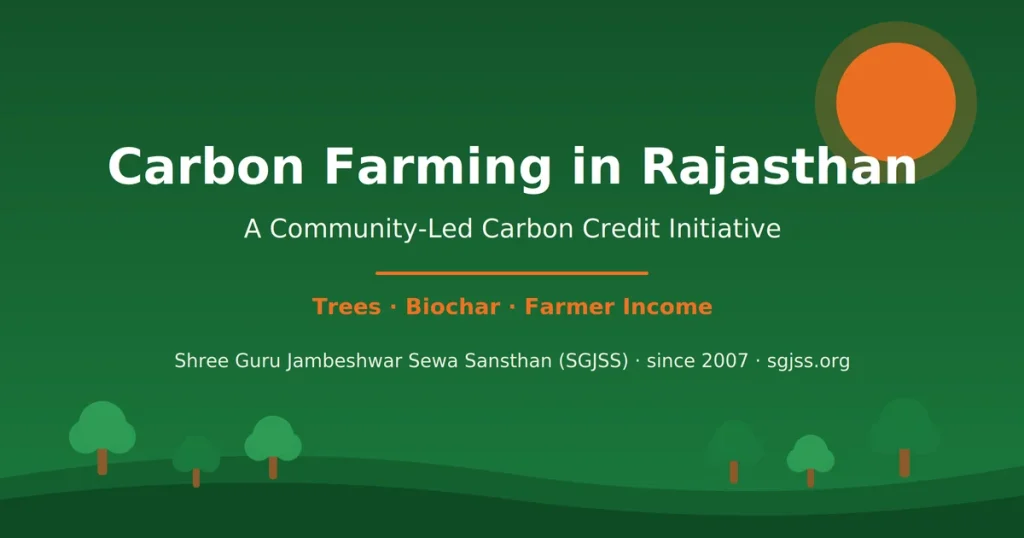 Banner for SGJSS's community-led carbon farming and carbon credit initiative in Rajasthan.